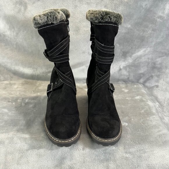 TOTES Women boots 7 Jade Black Waterproof Double Zip Snow Boots Fur Lined - Picture 9 of 16